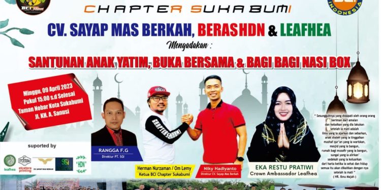 BCI Chapter Sukabumi, Kembali Ajak Puluhan Anak Yatim Bukber Ramadhan Minggu Besok