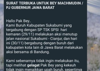 Beredar Sebuah Surat Terbuka Untuk PJ Gubernur Jabar, Dari Serikat Buruh Sukabumi