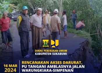 Jalan Penghubung Kecamatan Simpenan – Warungkiara Amblas Tergerus Air Cimandiri, DPU Kab. Sukabumi Wacanakan Akses Darurat