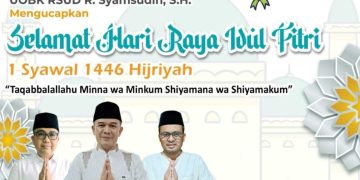Keluarga Besar Civitas Hospitalia RSUD Syamsudin SH Kota Sukabumi, Mengucapkan Selamat Hari Raya Idul Fitri 1 Syawal 1446 Hijriah/2025.